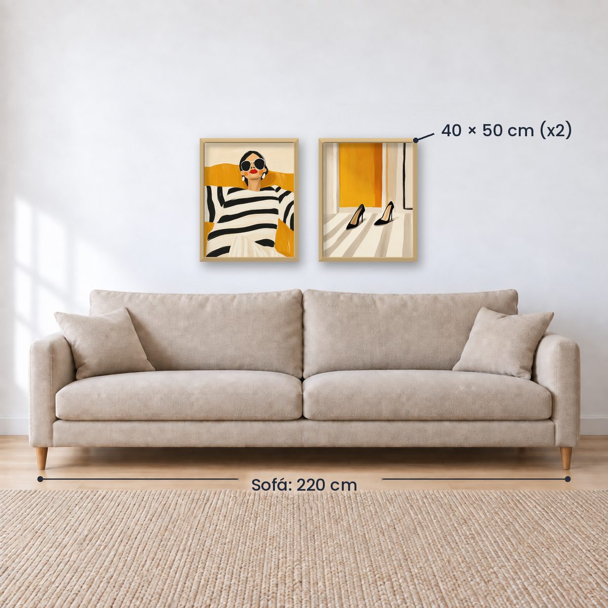 Set x2 Cuadros Abstractos, Ilustraciones Modernas Mujer Tacones Amarillo