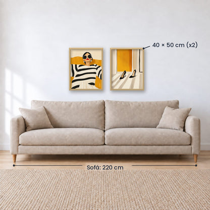 Set x2 Cuadros Abstractos, Ilustraciones Modernas Mujer Tacones Amarillo