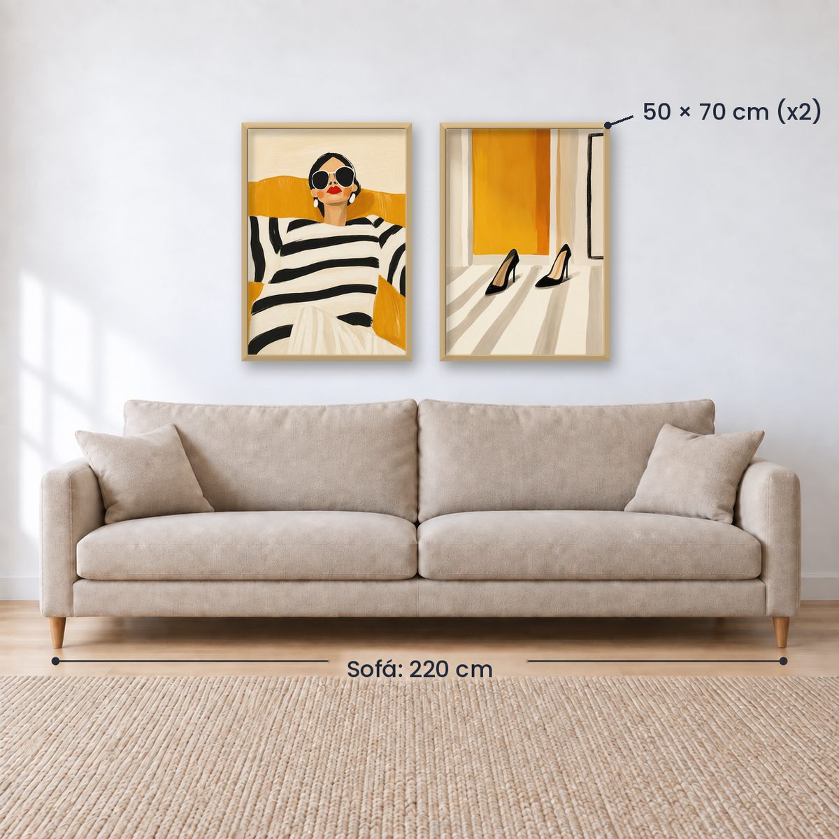 Set x2 Cuadros Abstractos, Ilustraciones Modernas Mujer Tacones Amarillo