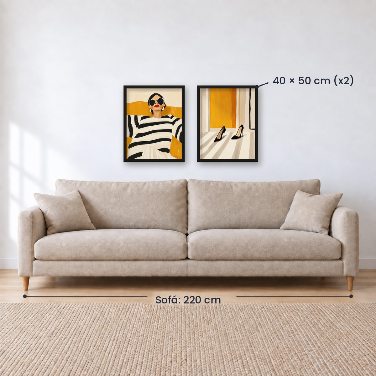 Set x2 Cuadros Abstractos, Ilustraciones Modernas Mujer Tacones Amarillo