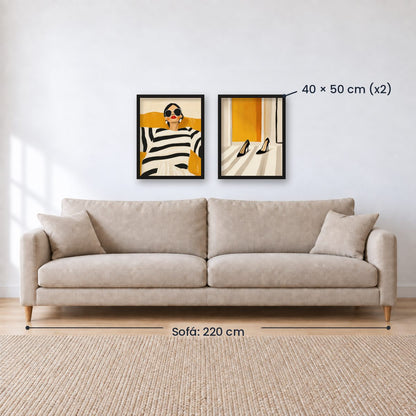 Set x2 Cuadros Abstractos, Ilustraciones Modernas Mujer Tacones Amarillo