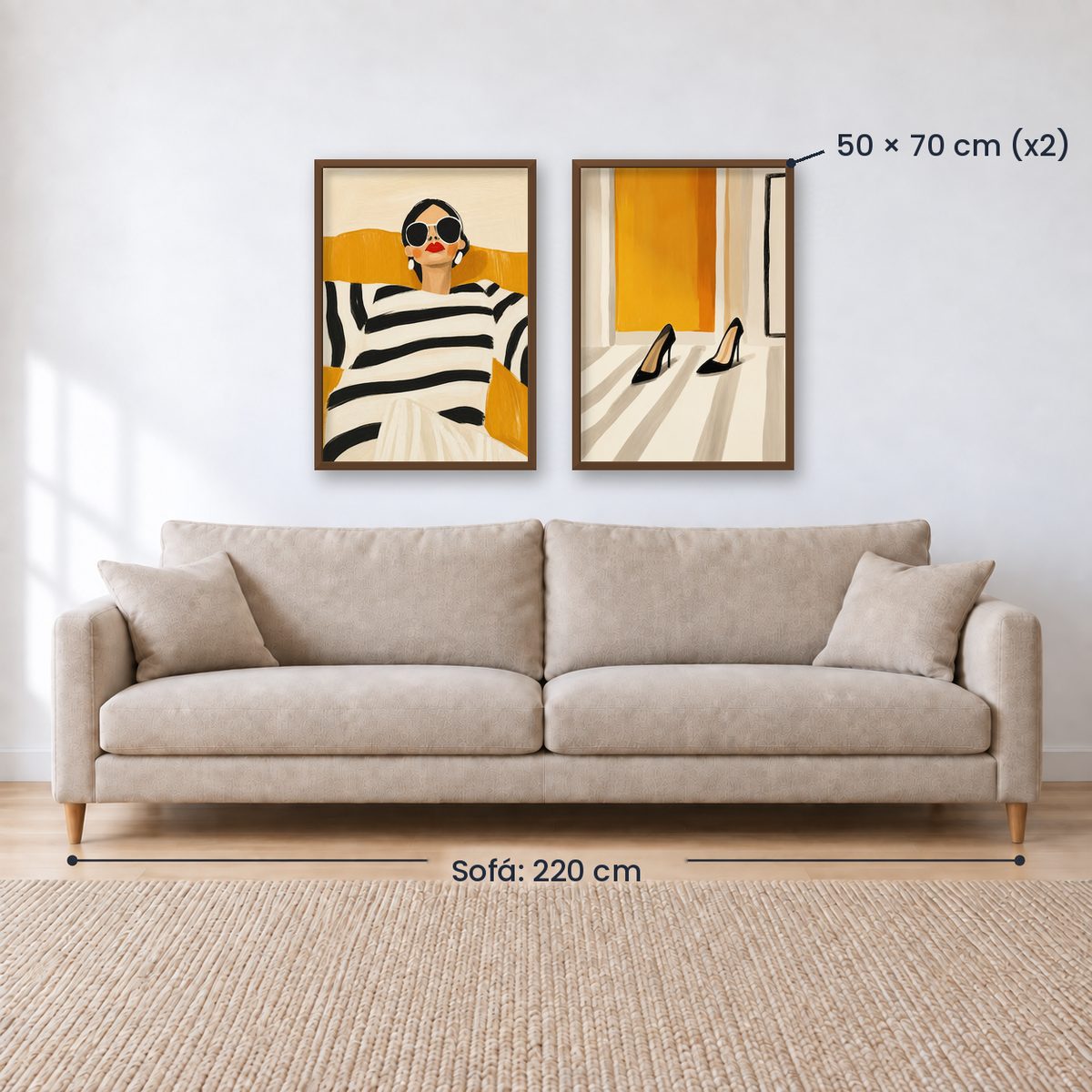 Set x2 Cuadros Abstractos, Ilustraciones Modernas Mujer Tacones Amarillo