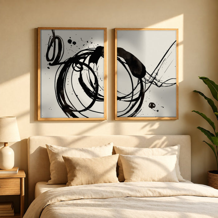 Set x2 Cuadros Decorativos, Arte Abstracto, Black, fondo beige