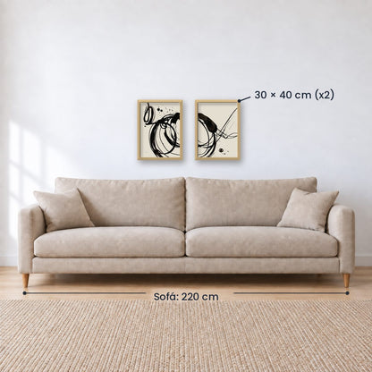 Set x2 Cuadros Decorativos, Arte Abstracto, Black, fondo beige