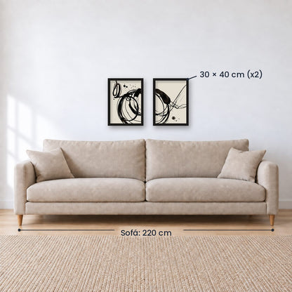 Set x2 Cuadros Decorativos, Arte Abstracto, Black, fondo beige