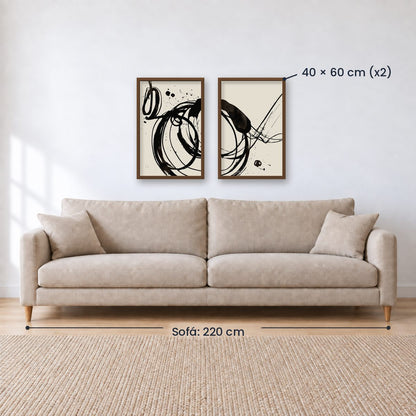 Set x2 Cuadros Decorativos, Arte Abstracto, Black, fondo beige