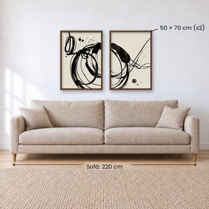 Set x2 Cuadros Decorativos, Arte Abstracto, Black, fondo beige