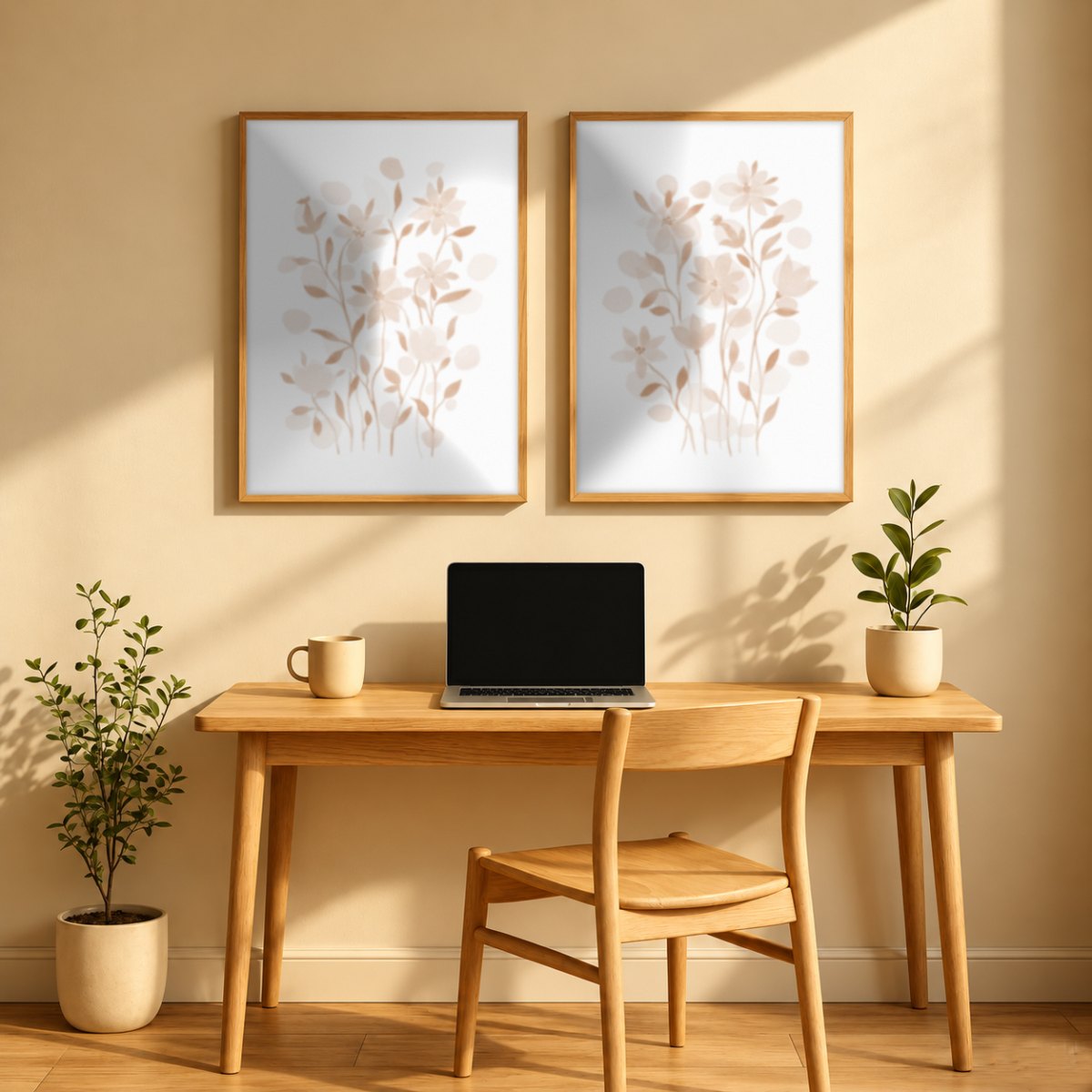 Set x2 Cuadros Diseños Botánico Flores Beige