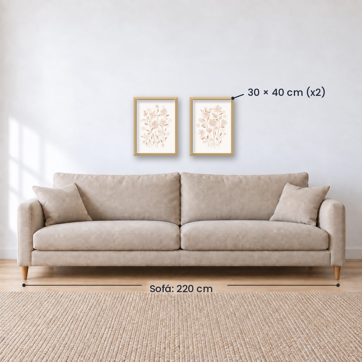 Set x2 Cuadros Diseños Botánico Flores Beige