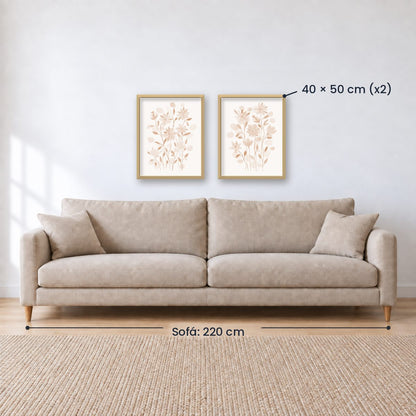 Set x2 Cuadros Diseños Botánico Flores Beige