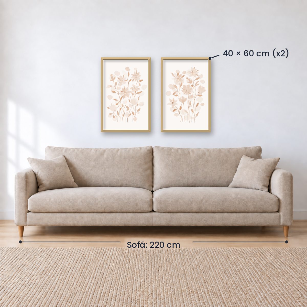 Set x2 Cuadros Diseños Botánico Flores Beige