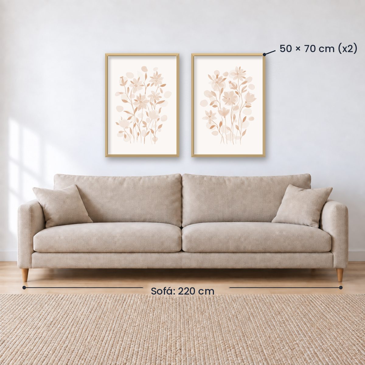Set x2 Cuadros Diseños Botánico Flores Beige