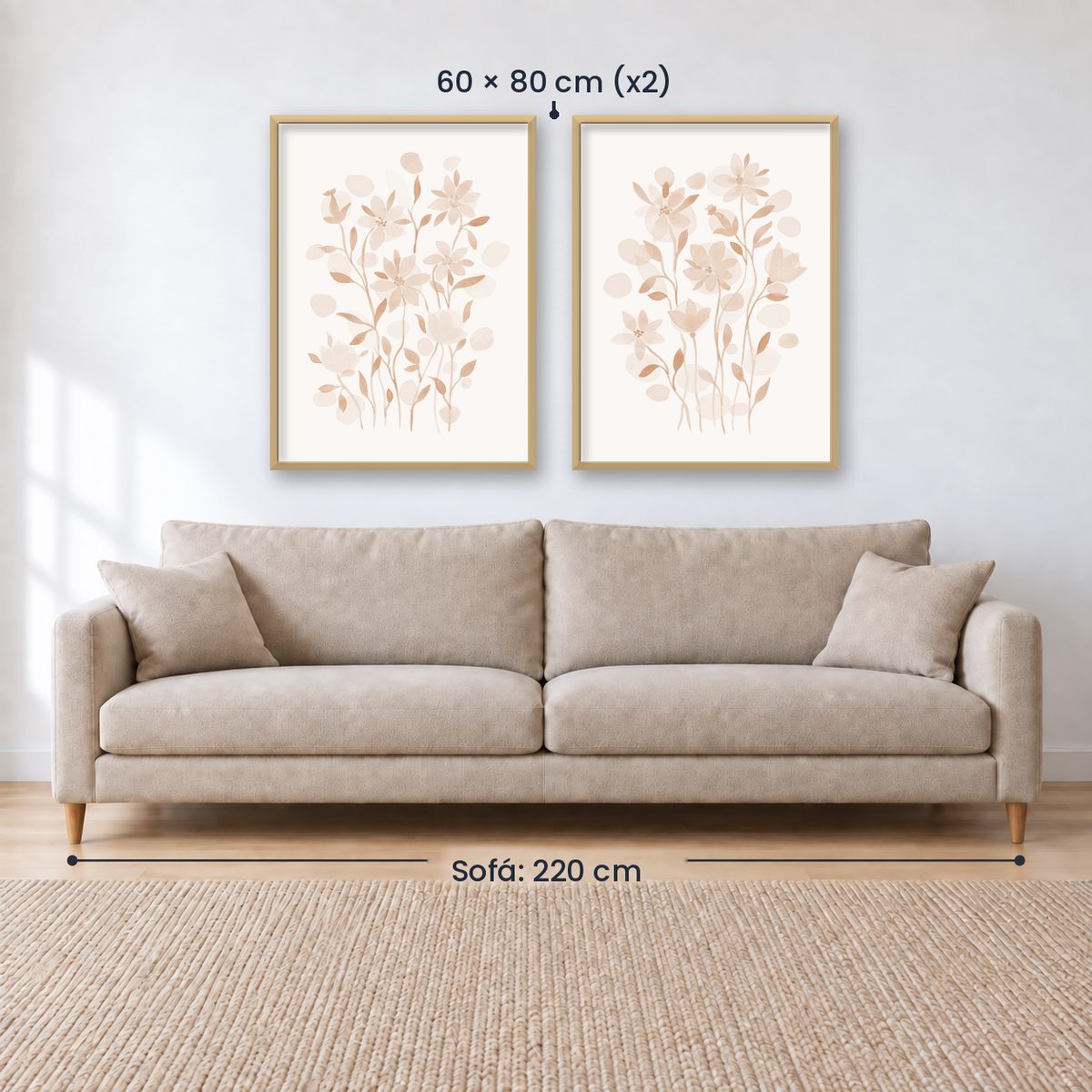 Set x2 Cuadros Diseños Botánico Flores Beige