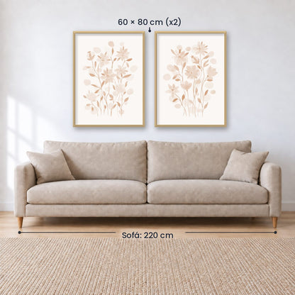 Set x2 Cuadros Diseños Botánico Flores Beige
