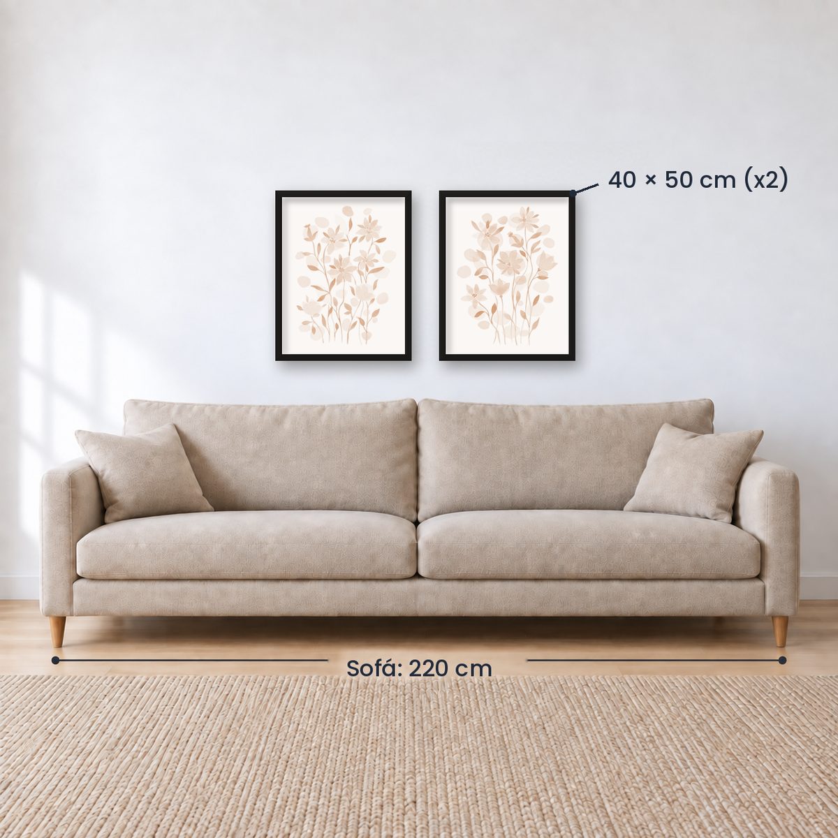 Set x2 Cuadros Diseños Botánico Flores Beige