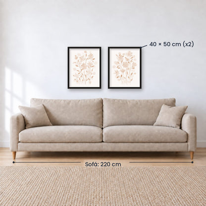 Set x2 Cuadros Diseños Botánico Flores Beige