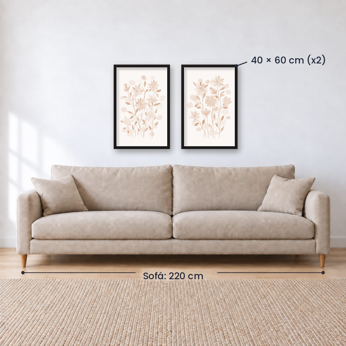 Set x2 Cuadros Diseños Botánico Flores Beige