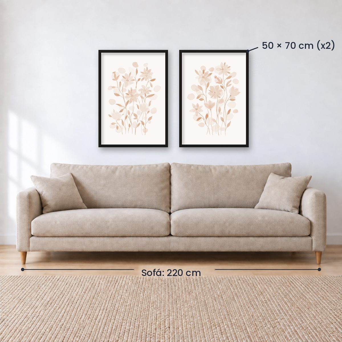 Set x2 Cuadros Diseños Botánico Flores Beige