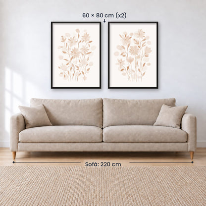 Set x2 Cuadros Diseños Botánico Flores Beige