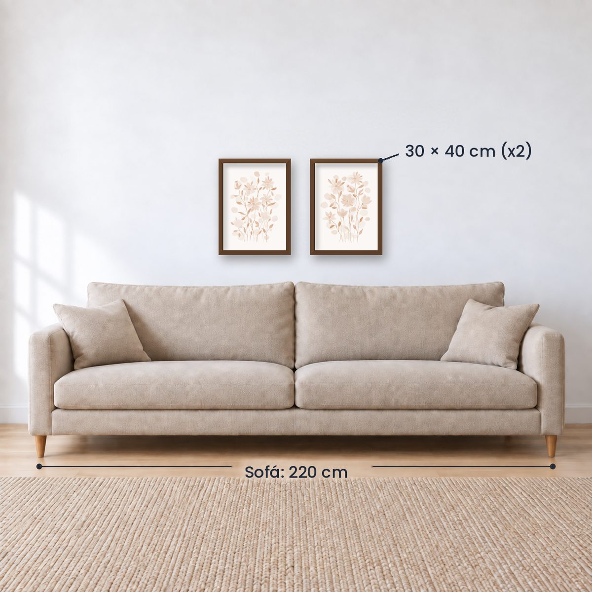 Set x2 Cuadros Diseños Botánico Flores Beige