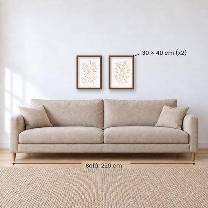 Set x2 Cuadros Diseños Botánico Flores Beige
