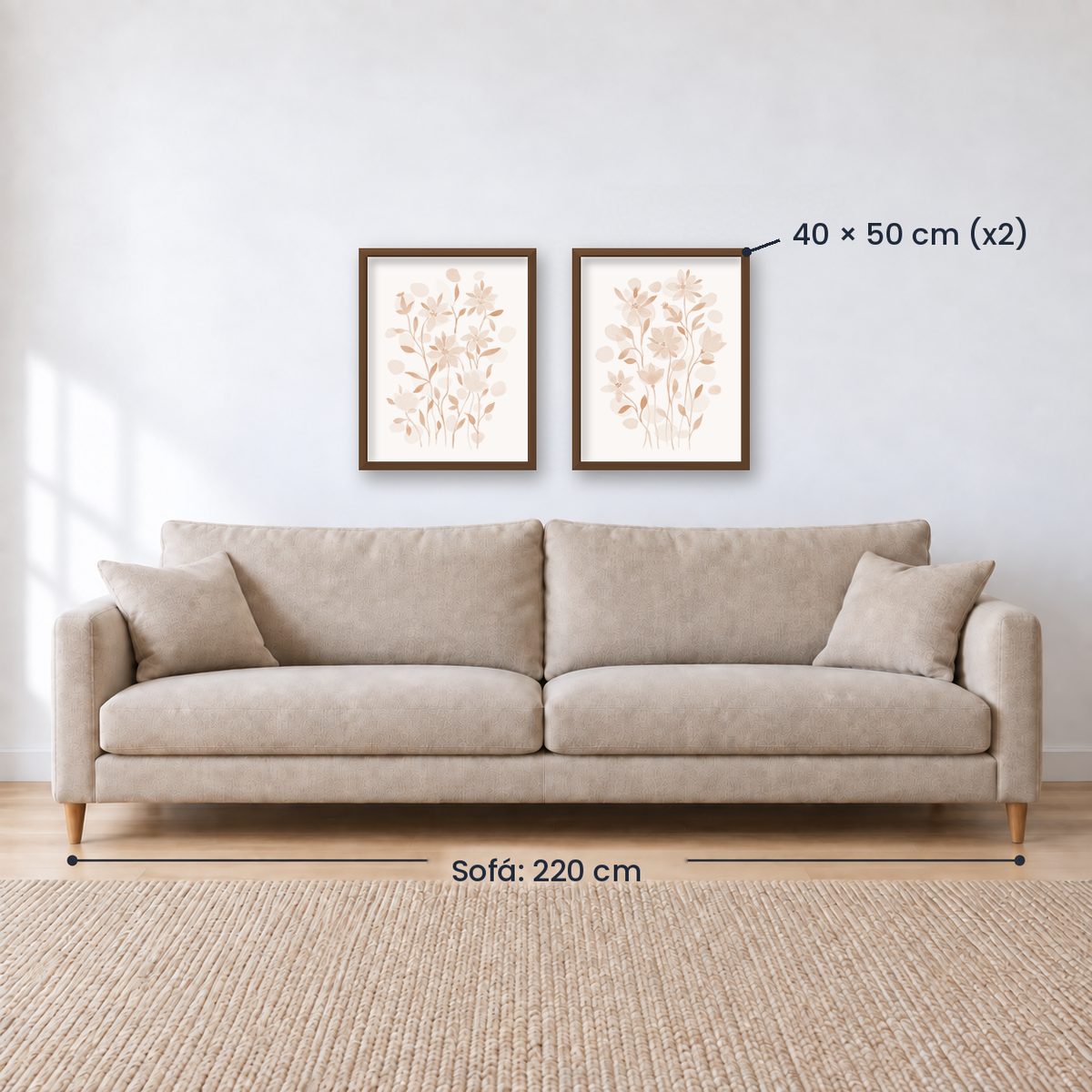 Set x2 Cuadros Diseños Botánico Flores Beige