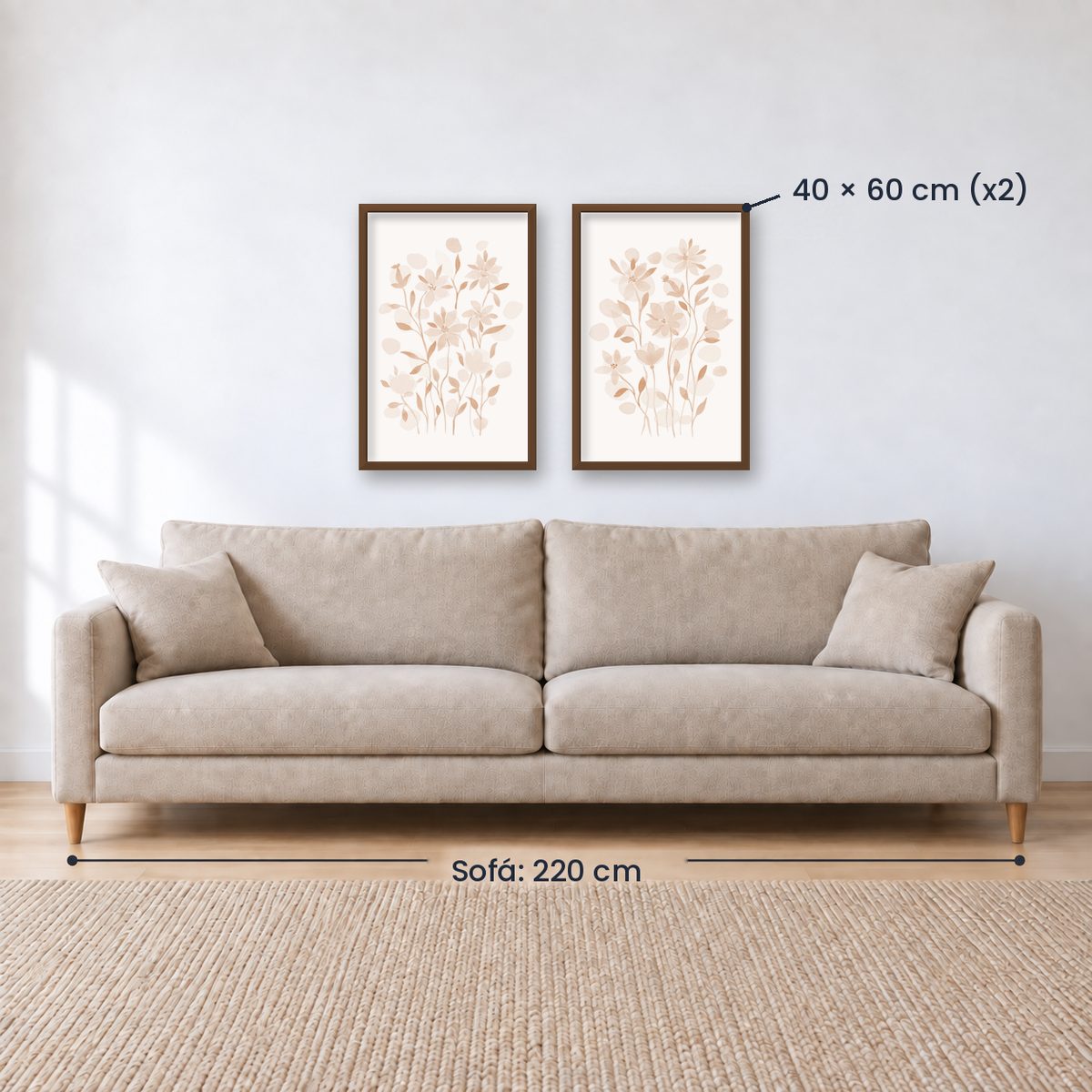 Set x2 Cuadros Diseños Botánico Flores Beige