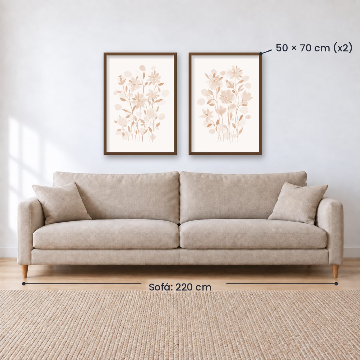 Set x2 Cuadros Diseños Botánico Flores Beige