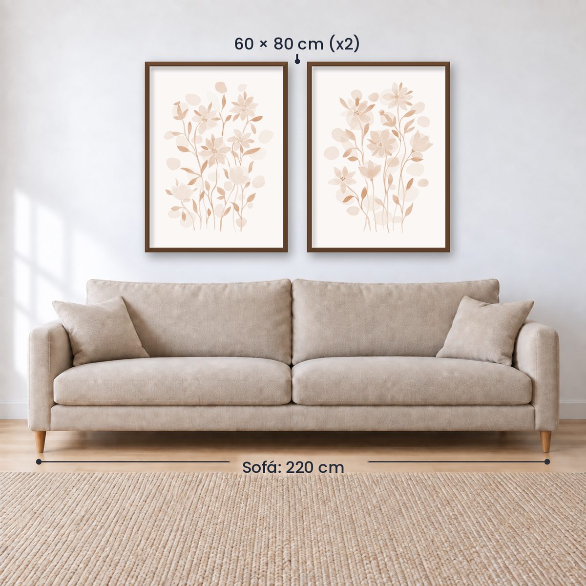 Set x2 Cuadros Diseños Botánico Flores Beige
