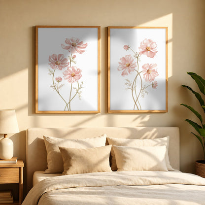 Set x2 Cuadros Diseños Botánico Flores Rosa