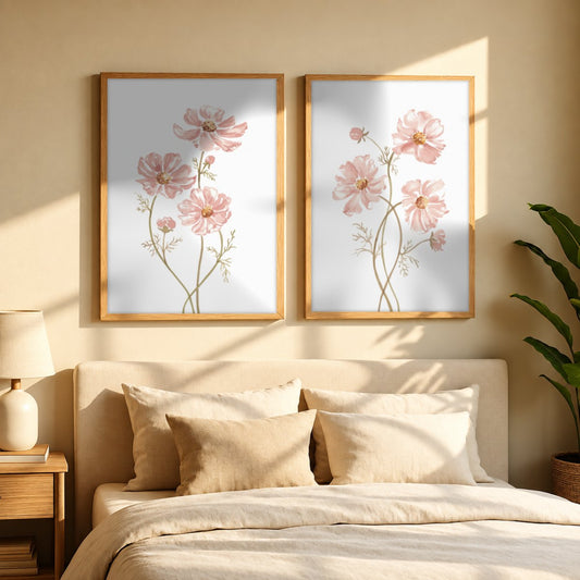 Set x2 Cuadros Diseños Botánico Flores Rosa