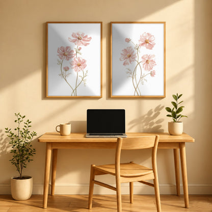 Set x2 Cuadros Diseños Botánico Flores Rosa