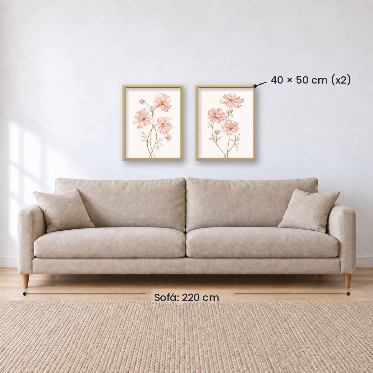 Set x2 Cuadros Diseños Botánico Flores Rosa