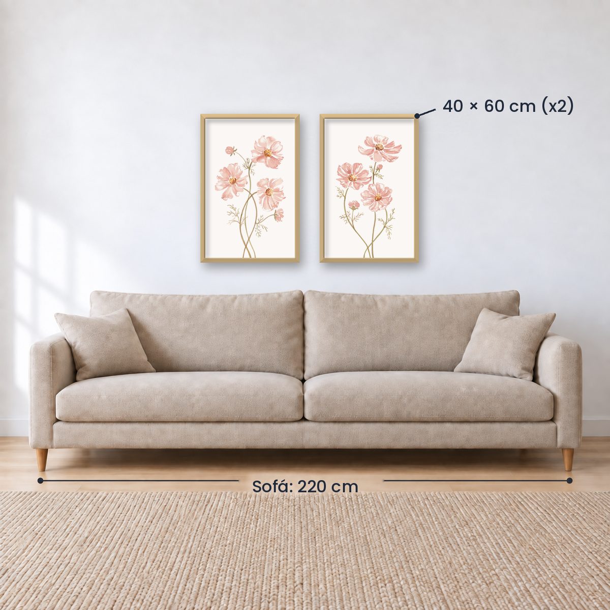 Set x2 Cuadros Diseños Botánico Flores Rosa