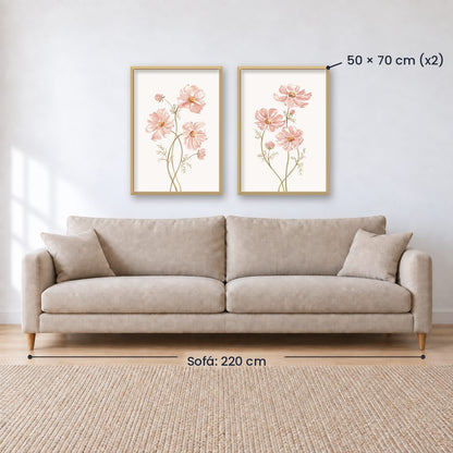 Set x2 Cuadros Diseños Botánico Flores Rosa
