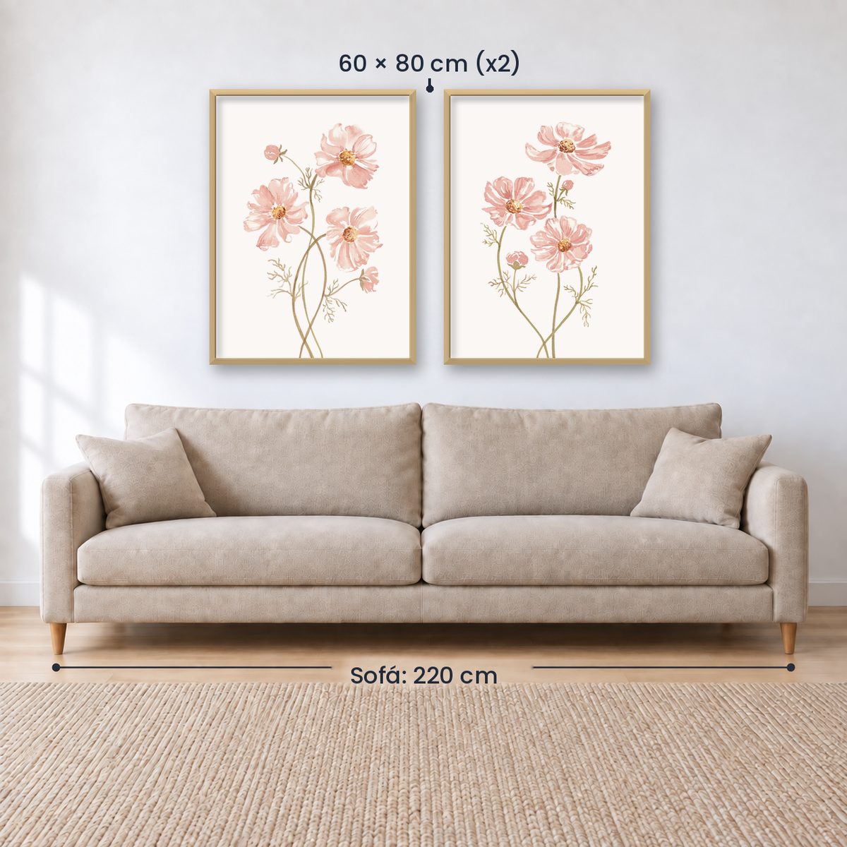 Set x2 Cuadros Diseños Botánico Flores Rosa