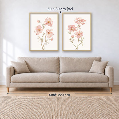 Set x2 Cuadros Diseños Botánico Flores Rosa
