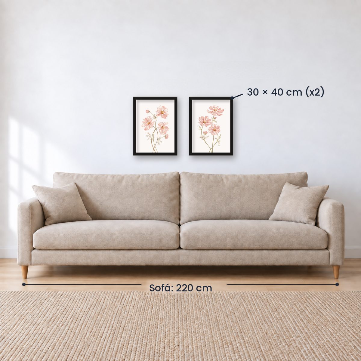 Set x2 Cuadros Diseños Botánico Flores Rosa