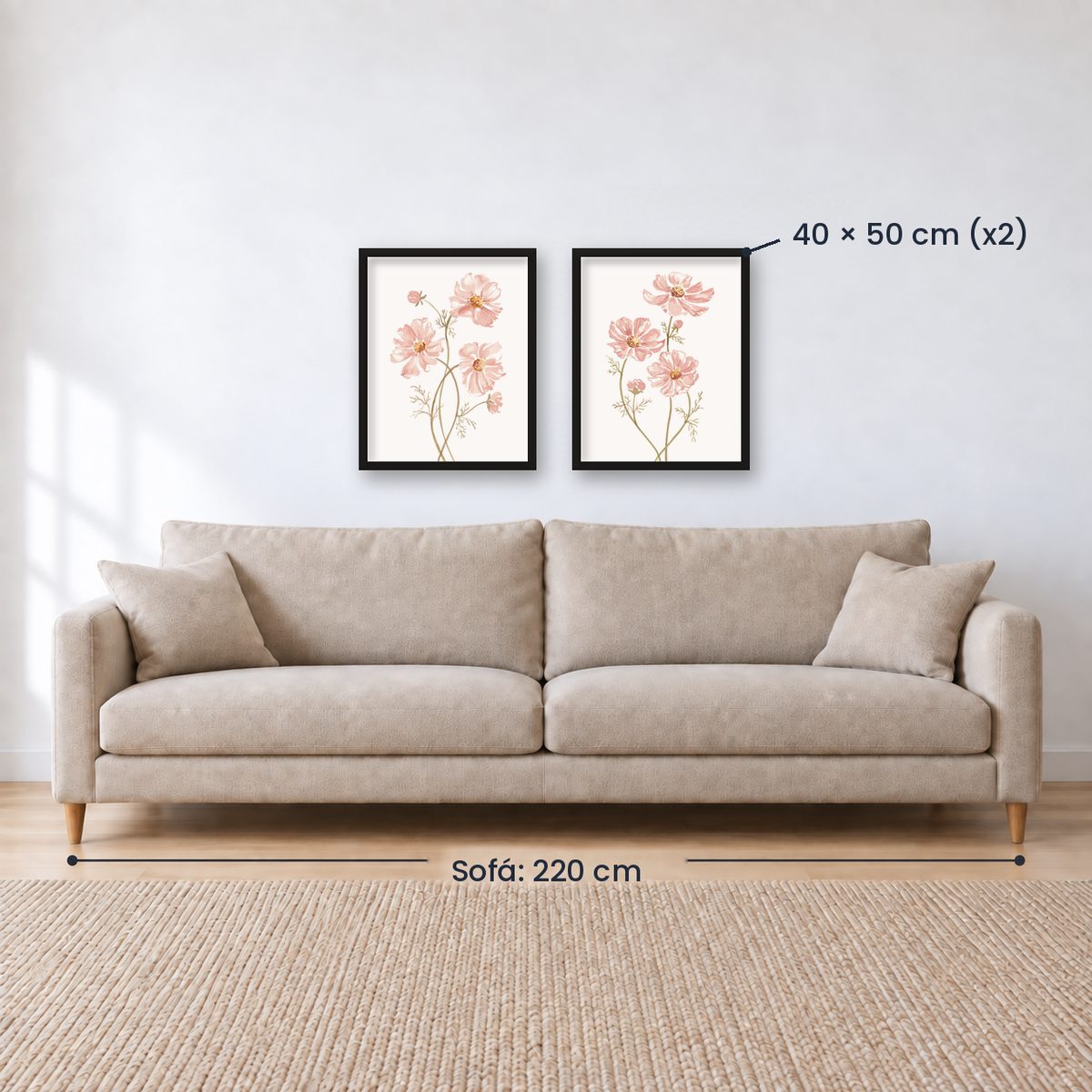 Set x2 Cuadros Diseños Botánico Flores Rosa