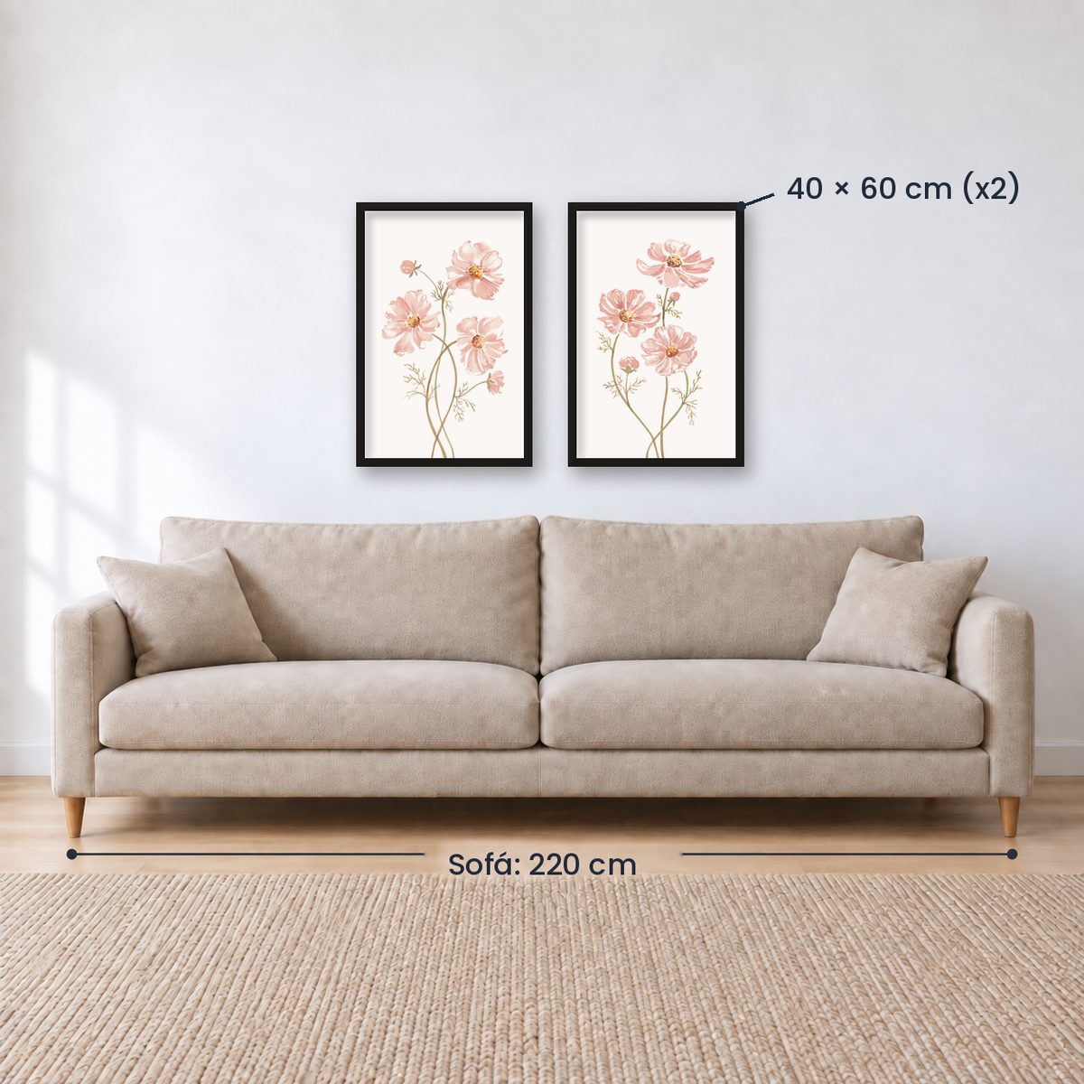 Set x2 Cuadros Diseños Botánico Flores Rosa