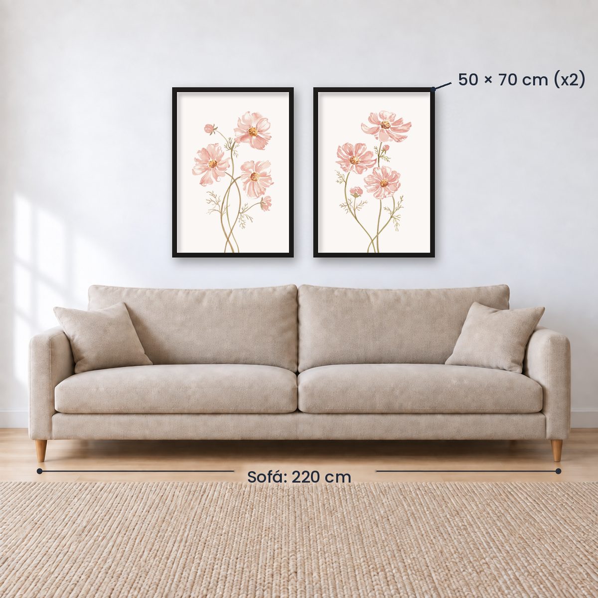 Set x2 Cuadros Diseños Botánico Flores Rosa
