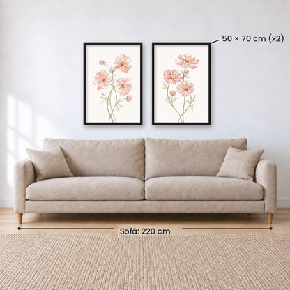 Set x2 Cuadros Diseños Botánico Flores Rosa
