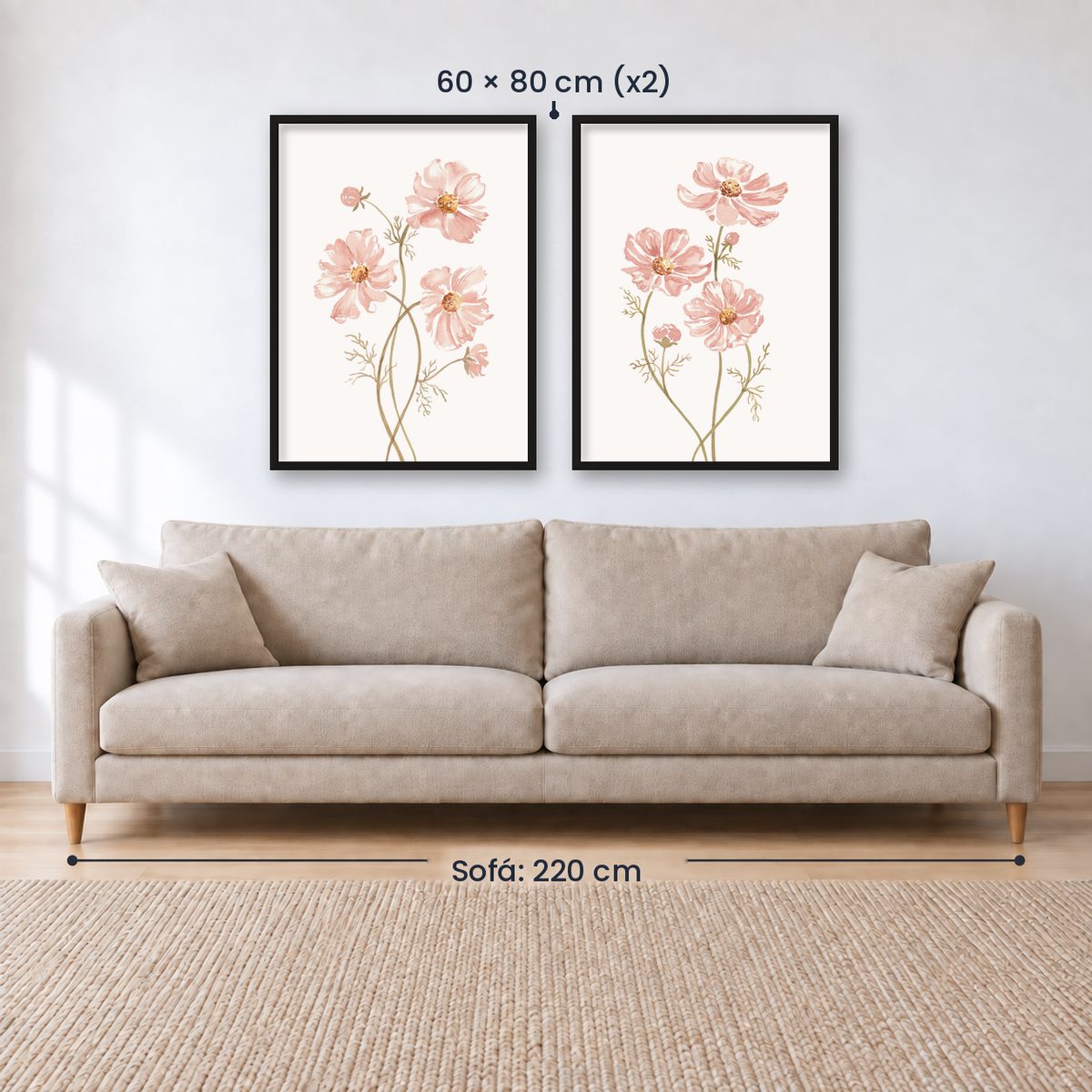 Set x2 Cuadros Diseños Botánico Flores Rosa
