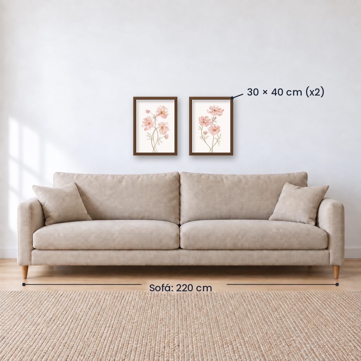 Set x2 Cuadros Diseños Botánico Flores Rosa