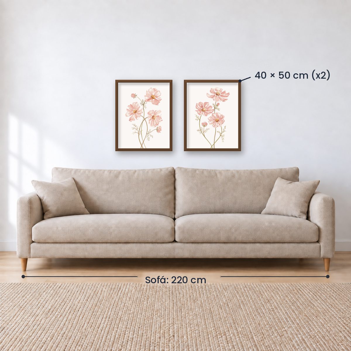 Set x2 Cuadros Diseños Botánico Flores Rosa
