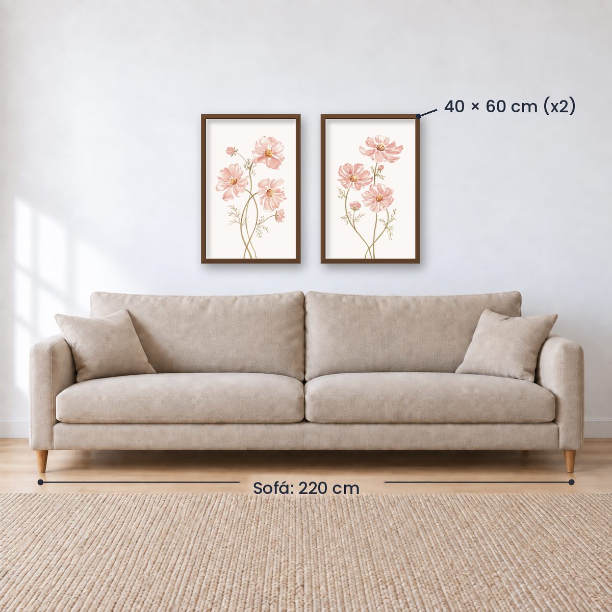 Set x2 Cuadros Diseños Botánico Flores Rosa