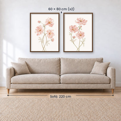 Set x2 Cuadros Diseños Botánico Flores Rosa