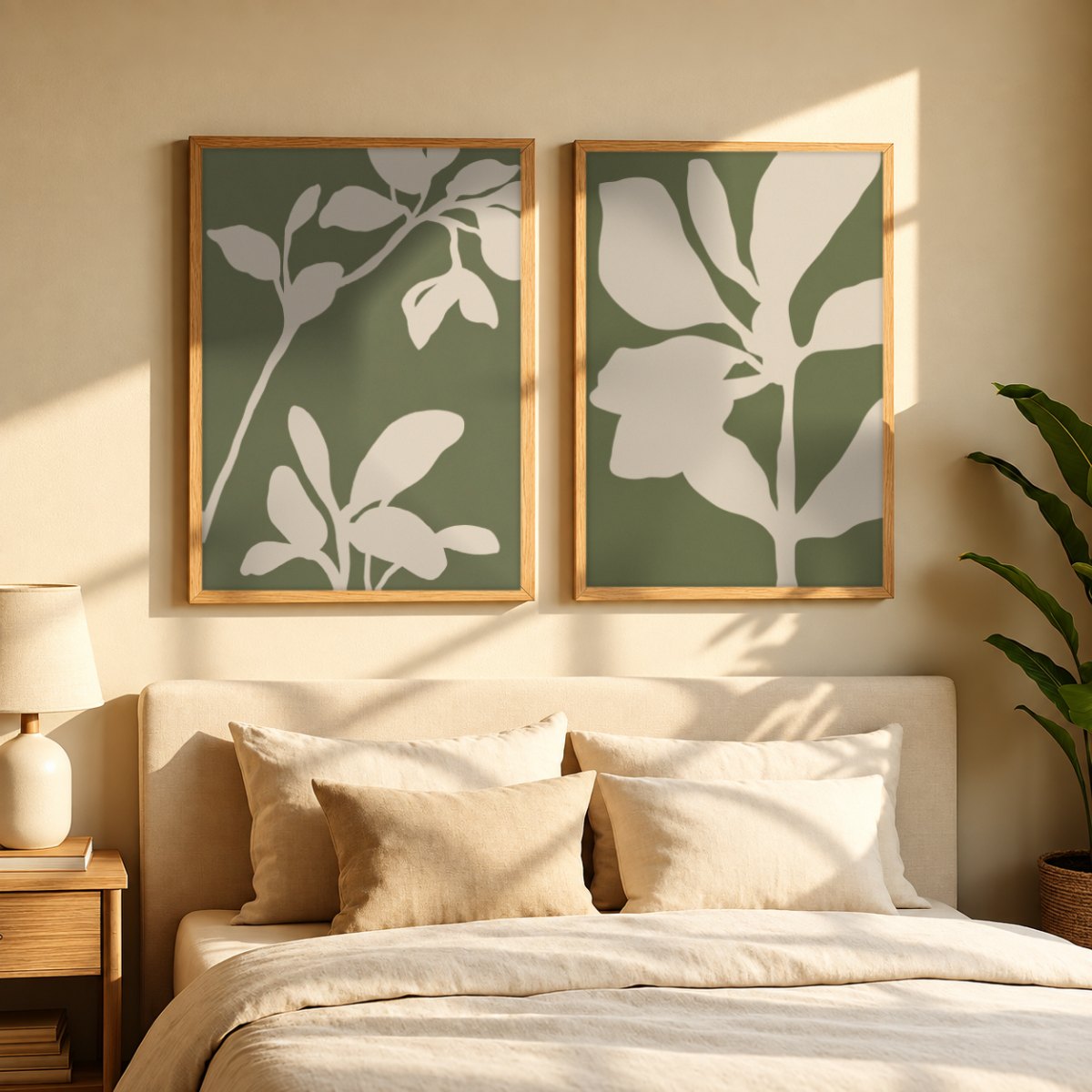 Set x2 Cuadros Diseños Botánico Flores Verde Salvia