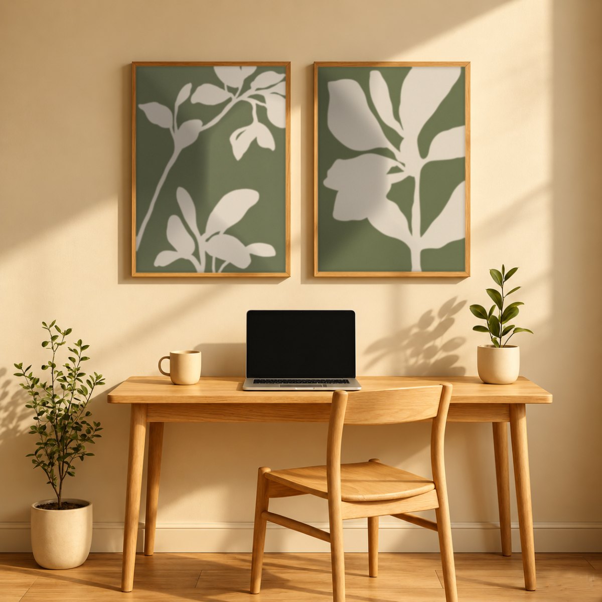 Set x2 Cuadros Diseños Botánico Flores Verde Salvia