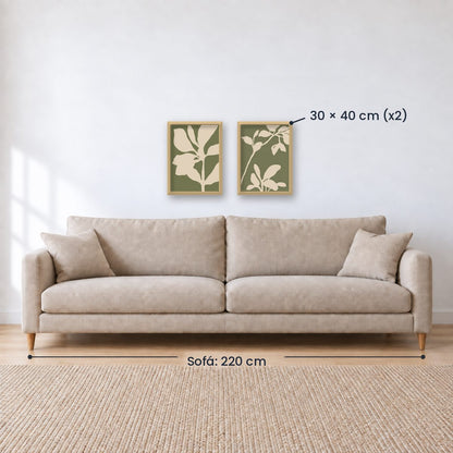 Set x2 Cuadros Diseños Botánico Flores Verde Salvia